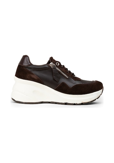 Deery Kadın Hakiki Süet Kahverengi Dolgu Topuk Sneaker - M9147zkhvc02