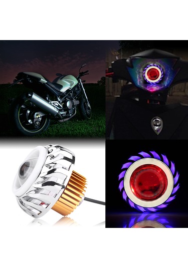 Geeroyoo Motorcycle Led Far Ampulü, Çift Melek Gözü, Flaş Fonksiyonu, Alüminyum Kasa, 12-80v Evrensel Uyumlu Beyaz-mavi