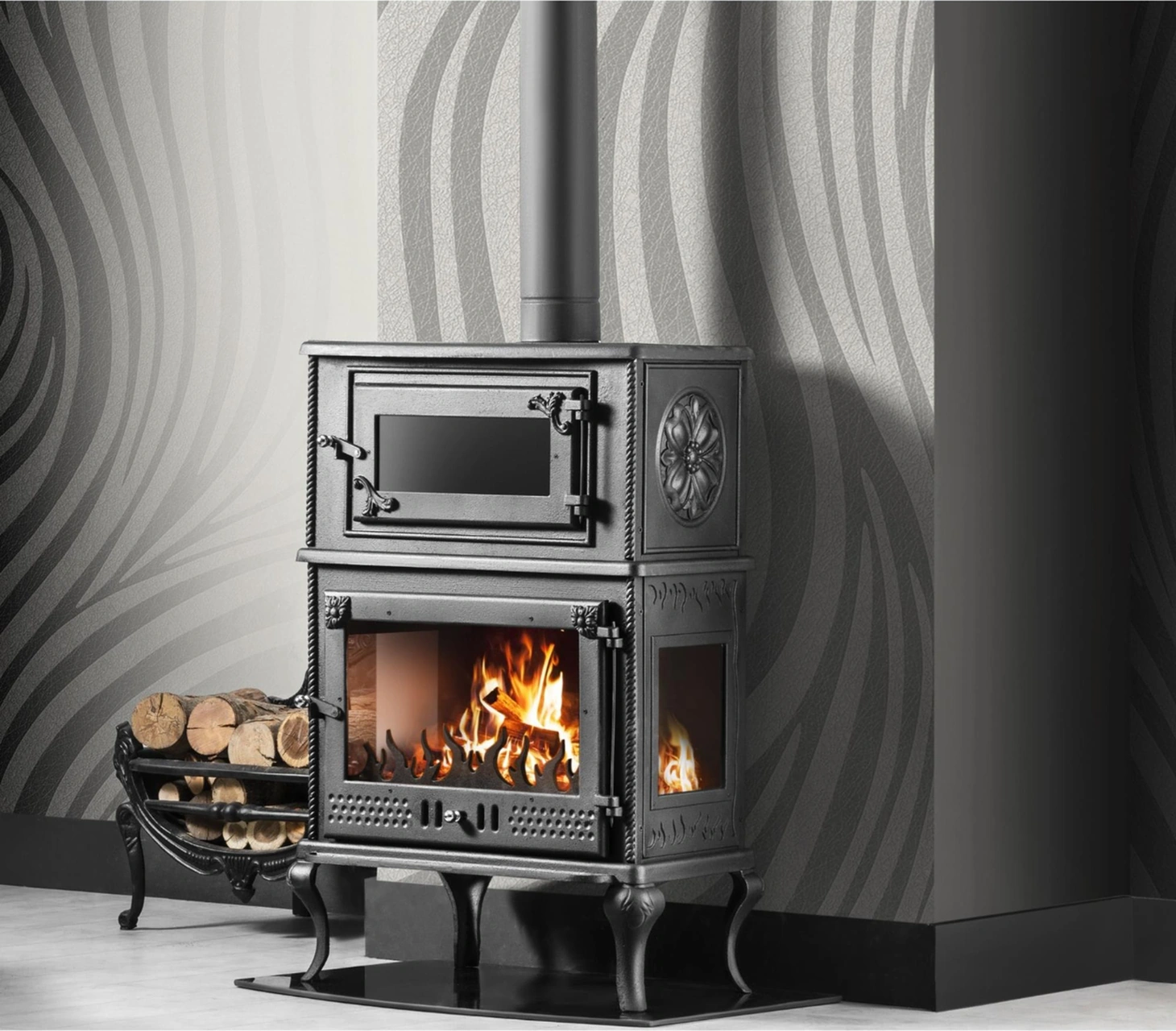 Üç Camlı Fırınlı Döküm Şömine Soba Erendemir