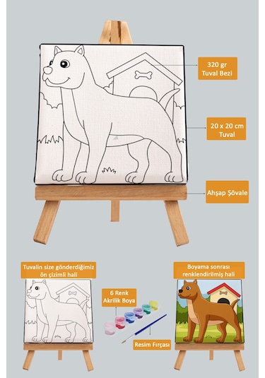 Sevimli Köpek Çocuk Eğitici Tuval Boyama Hobi Seti