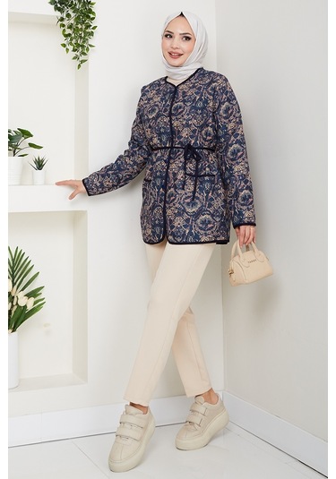 Desenli Düğmeli Kapitone Ceket 1620 - Lacivert Lacivert