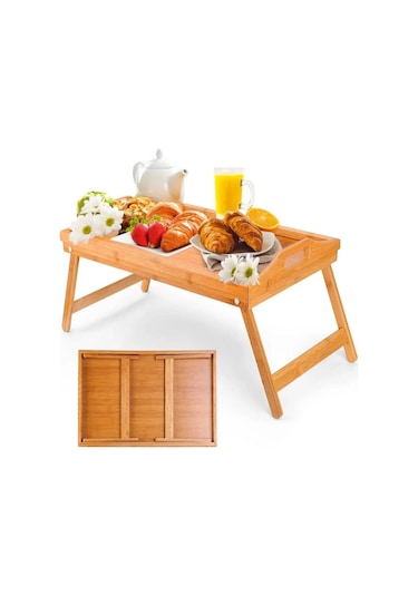 Perotti Katlanır Ayaklı Bambu Yatak Keyif Tepsisi 50cm 30cm , Portatif Tepsi