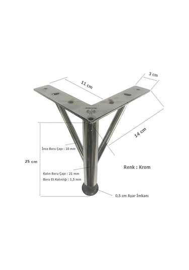 Firkete Ayak Metal 25 Cm Krom Mobilya Koltuk Ayağı Krom