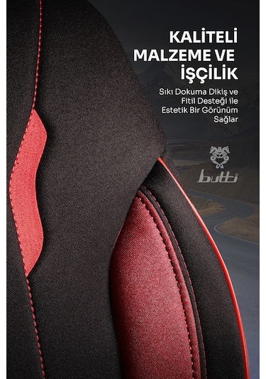 Siyah - Kırmızı Garni Buttı Talos Serisi Premium Oto Koltuk Kılıfı Ortopedik Destekli, Ön Arka Tam Set, Aırbag Uyumlu
