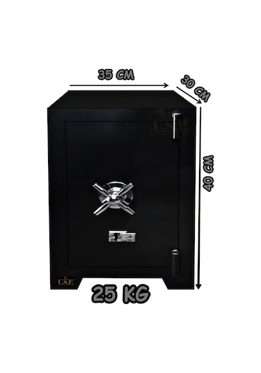 U.S.F Ev ve Ofis Tipi Çift Anahtarlı Çelik Para Kasası 35 x 30 x 40 CM 25 KG Siyah