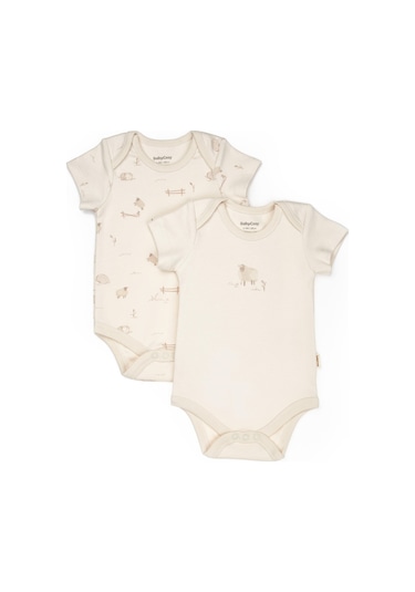 Bebek 2li Kısa Kollu Zıbın Body %100 Organik Pamuk, Bebek-yenidoğan-csy8176 Bej - Ekru