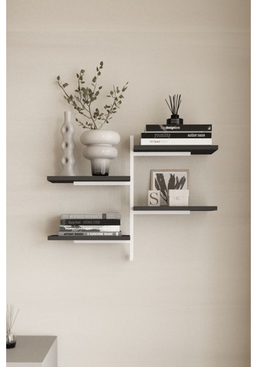 Aju 4 Katlı Duvar Rafı Metal Çerçeveli Dekoratif Kitaplık Ve Raf Ünitesi Modern Minimalist Tasarım Beyaz