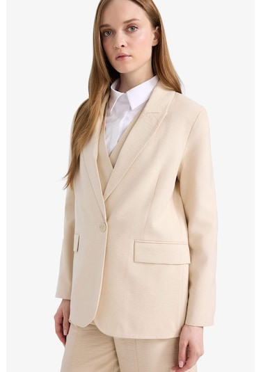 DeFacto Kruvaze Yaka Cepli Blazer Ceket E4357AX25SPBG702 Bej