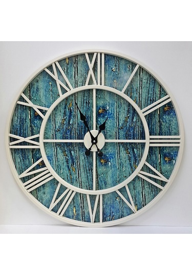 Otantik Ferforje Metal Ahşap Eskitme Duvar Saati 76Cm Ahşap