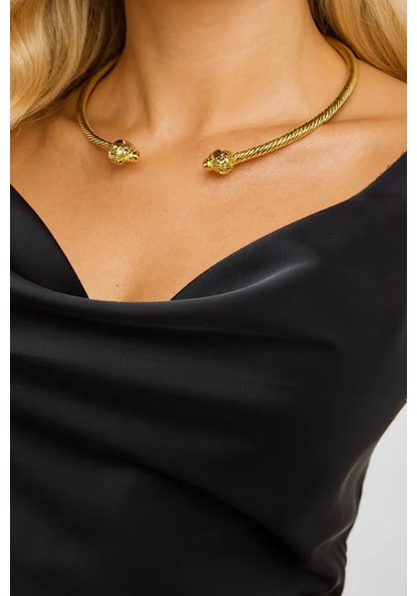 Caş Dekorasyon Gold Renk Metal Choker Kolye Altın