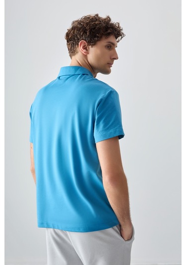 Tommy Life Petrol Mavi Pamuklu Kalın Yumuşak Dokulu Polo Yaka Oversize Fit Basic Erkek T- Shirt - 88381 Petrol Mavi