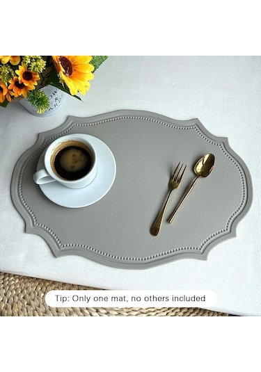 Gri Deri Placemats Mutfak Eşyaları Kahve Fincanı Pot İçin Düzensiz Şekil Su Geçirmez Ped Gri
