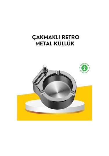 Nrzsnt Çakmaklı Küllük Paslanmaz Metal Yuvarlak Tasarım