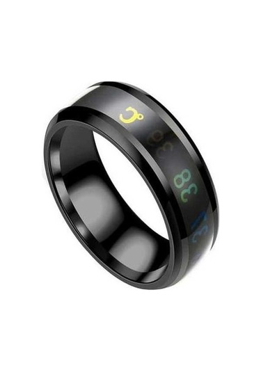 Fastbuy Siyah Titanyum Çelik Alyans Akıllı Vücut Sıcaklığı Algılama Halkası Kişisel Sağlık Erkek Kadın Yüzük Siyah - 8 Siyah