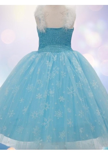 Kız Çocuk Tarlatanlı Simli Frozen Abiye-13694 Mavi