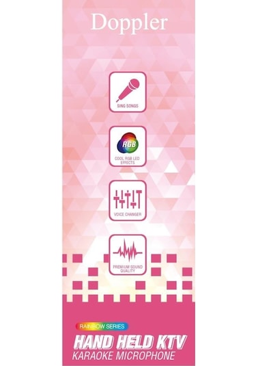 Doppler Rainbow Pembe Karaoke Mikrofonu Ledli Ses Değiştirme Özellikli Işıklı Yeni