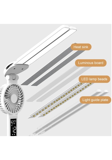 Skycity Fanlı Çift Kafa Çalışma Lambası Saat Ve Kalem Tutuculu Led Masa Lambası Dokunmatik Kontrol Masa Lambas F