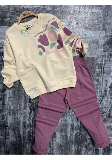 Kız Çocuk Kalp Baskılı 2'li Takım. Pamuklu Mükemmel Kalite Mor