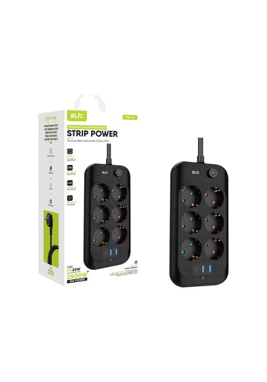 Çeşithane Blic Kablolu 3 Lü Priz Ve Usb Şarj İstasyonu 2 Usb + 1 Type-c Çıkışlı Termal Akım Ve Ç 2