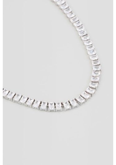 So Chic Balo Şıklığı 18 Ayar Beyaz Altın Kaplama 43 CM Gümüş Gerdanlık