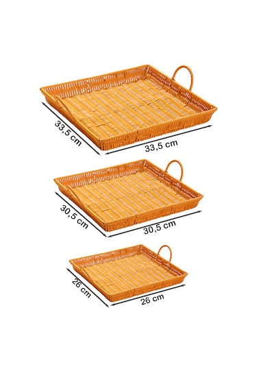 Porsima 709d Kare 3'lü Hasır Tepsi Dekoratif Sunum Servis Tepsisi