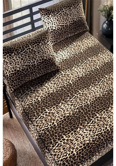 More Home Çift Kişilik Lastikli Çarşaf Seti Yastık Kılıfı Leopar Desenli