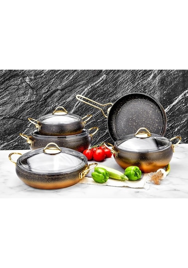 ÖZLİFE 645 AZRA 9 PRÇ GRANİT SET GOLD SAP TEL SİYAH