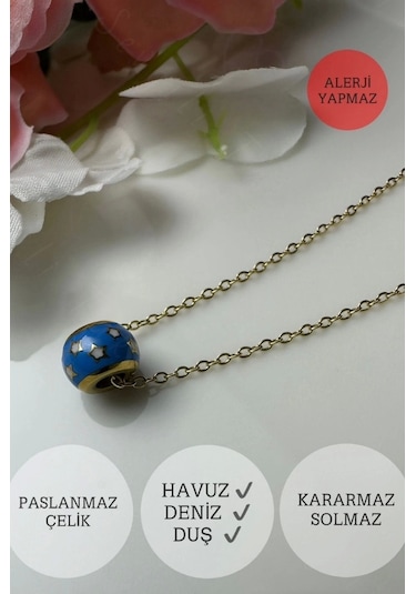 Yıldız İşlemeli Gold Çelik Zincir Kolye Miracle Serisi Altın