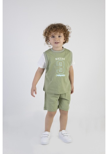 Erkek Çocuk Bikers Baskılı Kısa Kollu Şortlu Alt Üst Takım 001