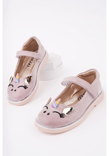 Muggo Paty Cırtlı Ve Simli Günlük Kız Çocuk Babet Pudra