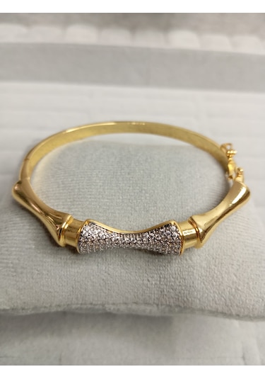 Zirkon Taşlı Gold Renk Kelepçe Bileklik Gold