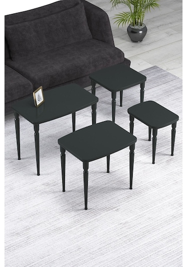 Imaj Mdf Ve Lake Boya, Antrasit 4lü Zigon Sehpa Takımı, Antrasit Gürgen Ayaklar Antrasit