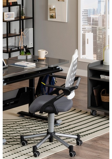 Creo Mobili Yükseklik Ayarlı Vega Plus Çalışma Sandalyesi, Ofis Ve Bilgisayar Koltuğu Beyaz/gri Gri