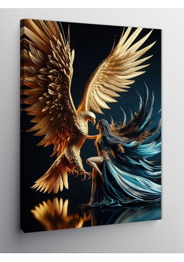 Kanvas Tablo Altın Anka Kuşu Ve Kadın 100cmx140cm