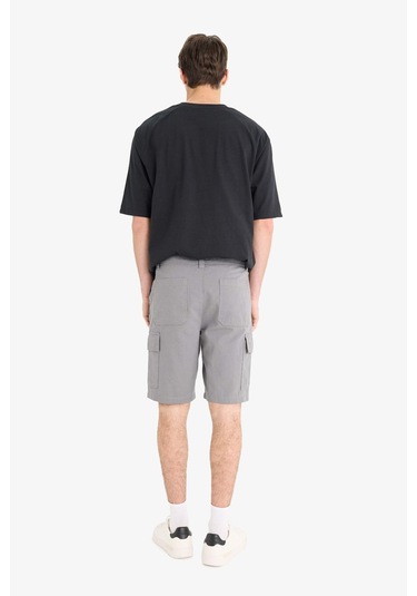 Defacto %100 Pamuk Regular Kargo Cepli Bermuda Şort E1708ax25smgr206 Gri