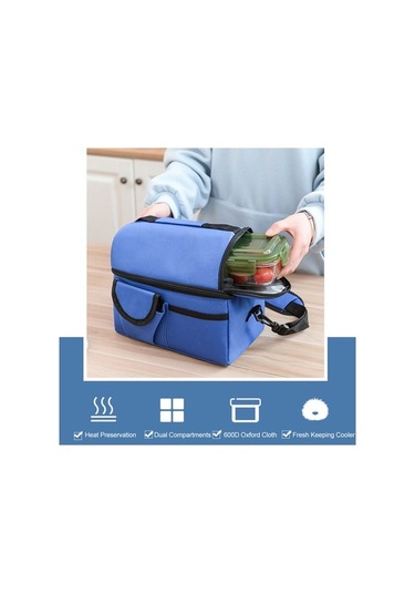 Ulzyvf Çift Bölmeli Isı Yalıtımlı Öğle Yemeği Çantası - Süt Saklama Özellikli Koyu Mavi Koyu Mavi