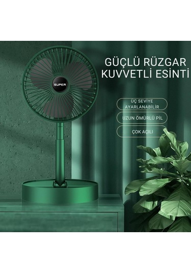 Polham 1200mah Şarjlı Katlanabilir Telefon Stantlı Masaüstü Serinletici Vantilatör Fan, Katlanır Fan