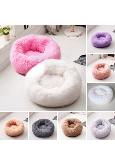 Moveevo Pelüş Kedi Yatağı: Yuvarlak Rahatlatıcı, Tüylü Sıcak, Kaydırmaz Tabanlı, Uykuyu İyileştiren Evcil Hayvan Yatağı