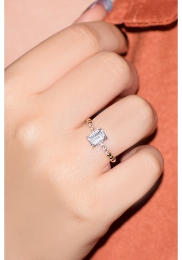 Altın Baget Yüzük Kenarı Taşlı