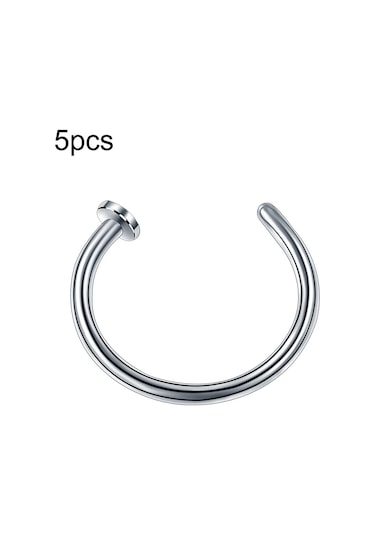 Sones 5 Adet Paslanmaz Çelik Burun Halkası Deliksiz C Şeklinde Burun Zımbası Dudak Bandı Küpe, Boyut: 1.0 X 8+2 Çelik Rengi Çok Renkli