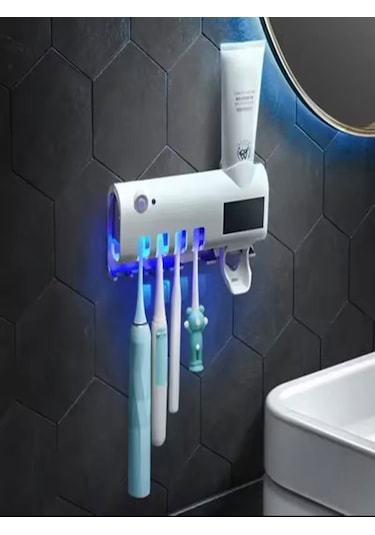 Uv Steril Diş Macunu Sıkacağı Dispenseri 4 Lü Diş Fırçası Tutucu