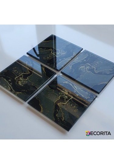 Decorita Cam Bardak Altlığı 4'lü Takım Kahverengi Simli 10 CM x 10 CM Kahverengi