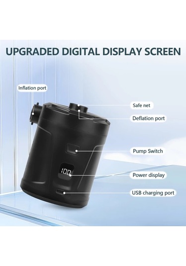 Xuweiwei Siyah Taşınabilir Kablosuz Şişirme Pompası Kamp Ve Açık Hava Kullanımı 5200mah Bataryalı