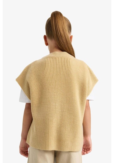 Defacto Kız Çocuk Oversize Geniş Kalıp V Yaka Triko Süveter F2625a825aubn300 Kahve