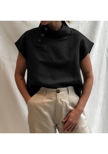 Siyah Celmia Kadın Yaz Bluzlar 2023 Moda Pamuk Keten Blusas Hafif Beyaz Gömlek Casual Chic Tunik