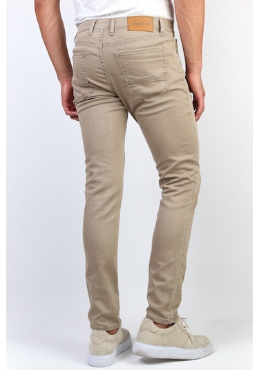 Erkek Bej Slim Fit Esnek Likralı Jean Kot Pantolon Bej