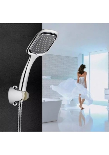 Krom Kare Duş Başlığı Mafsal Ve Duş Hortumu Seti Gri