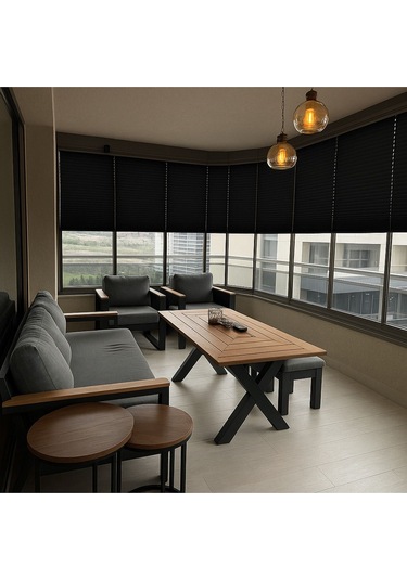 Perdema Kancalı/vidalı Jalvolin Plise Cam Balkon Perdesi - Ofis Perdesi - Mutfak Perdesi - Salon Perdesi Siyah