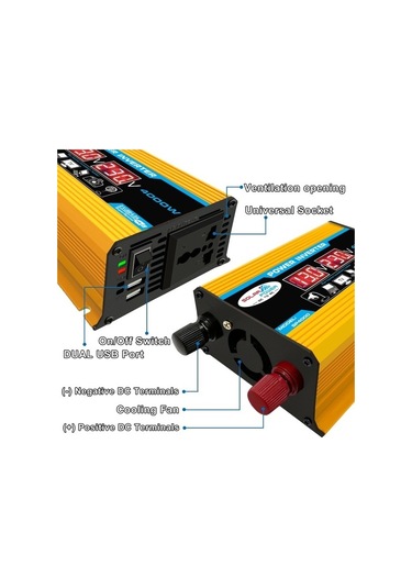 Wondernest Tang Iı Nesil 12v - 220v 4000w Araç İçin Güç Çevirici Invertör Sarı