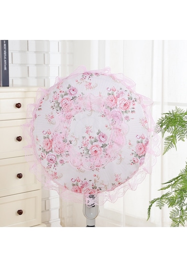 Youmex Stilful Zeytin Dalı Pudra Renkli Dikişli Fan Koruması - Masaüstü Fanlar İçin Toz Engeli, 48x48 Cm Standart Boyut Pembe